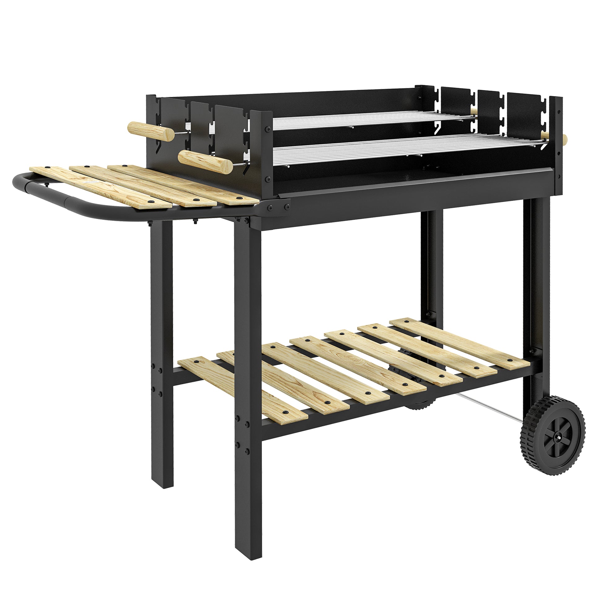Outsunny Barbacoa De Carbón 113x53,5x82,5 Cm Con 2 Parrillas Alturas Ajustables_0