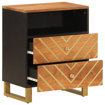 Mesita De Noche Madera Maciza Mango Marrón Y Negro 50x33x60 C_1