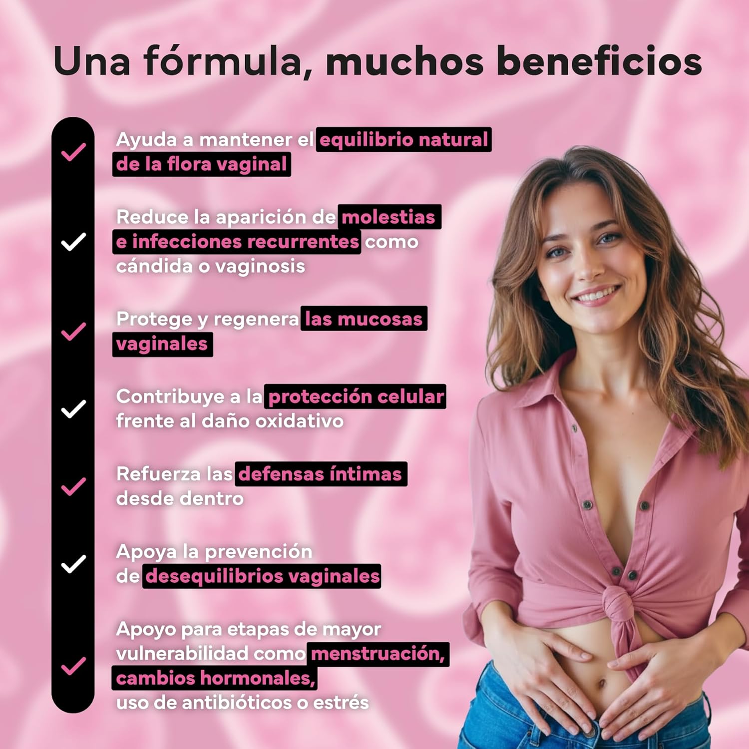Probióticos Flora Íntima Mujer con Inulina FOS Zinc y Vitaminas B2 y D3 Sevens Nutrition 60 cápsulas