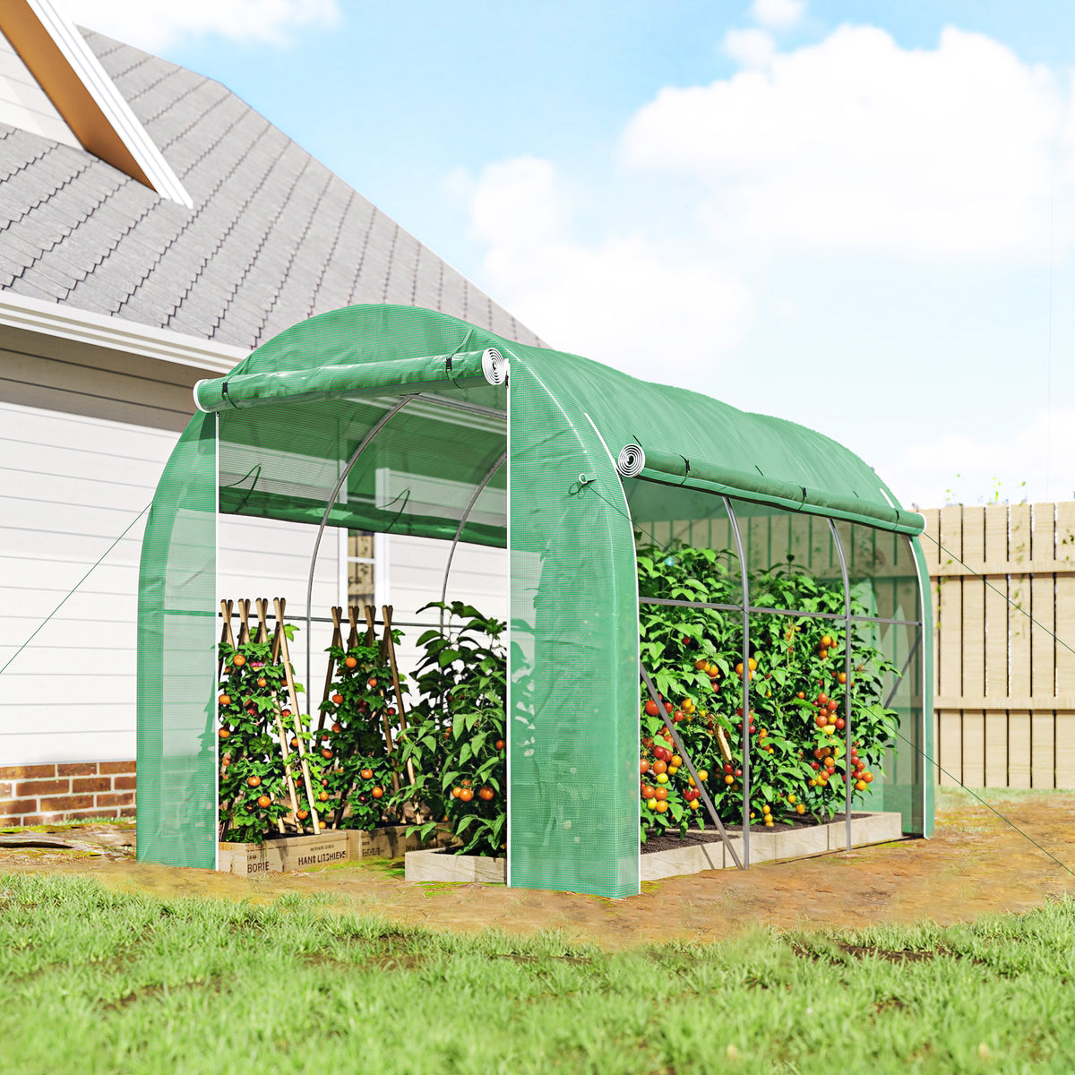 Invernadero De Túnel Outsunny Acero Galvanizado, Pe Verde 296x196x200 Cm 84h-009v01gn_1