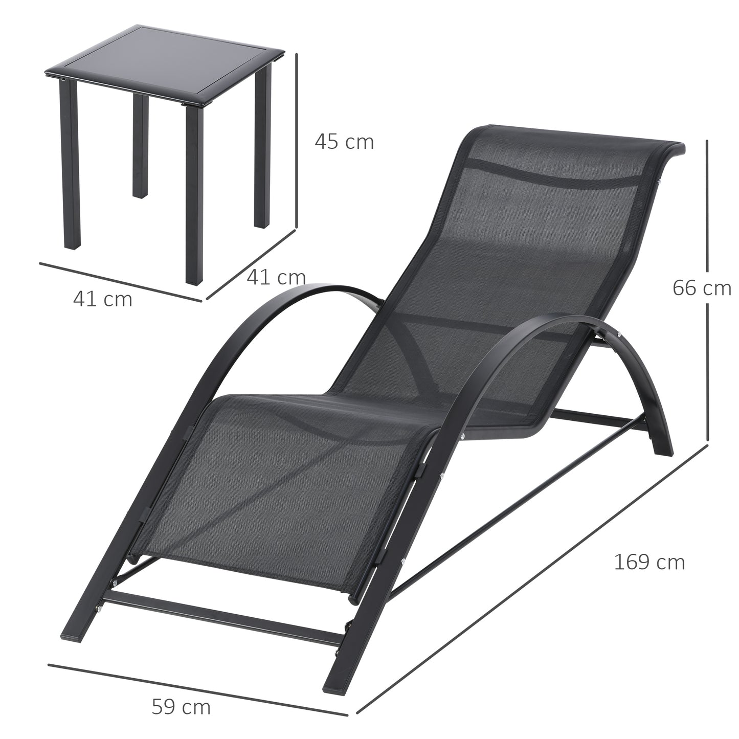 Outsunny 2 Tumbonas De Jardín 59x169x66cm Con Mesa De Café 41x41x45cm Patio_2