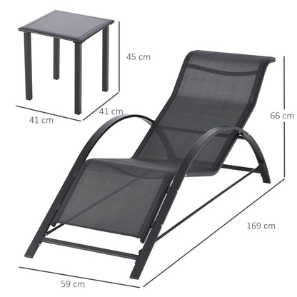 Outsunny 2 Tumbonas De Jardín 59x169x66cm Con Mesa De Café 41x41x45cm Patio_2