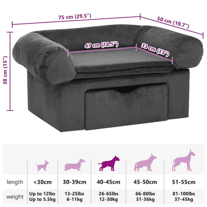 Vidaxl Sofá Para Perros Con Cajón Felpa Gris Oscuro 75x50x38 Cm_2