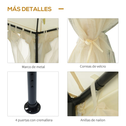 Outsunny Cenador De Jardín 3x3m Con Doble Techo 4 Cortinas Mosquiteras Crema_5