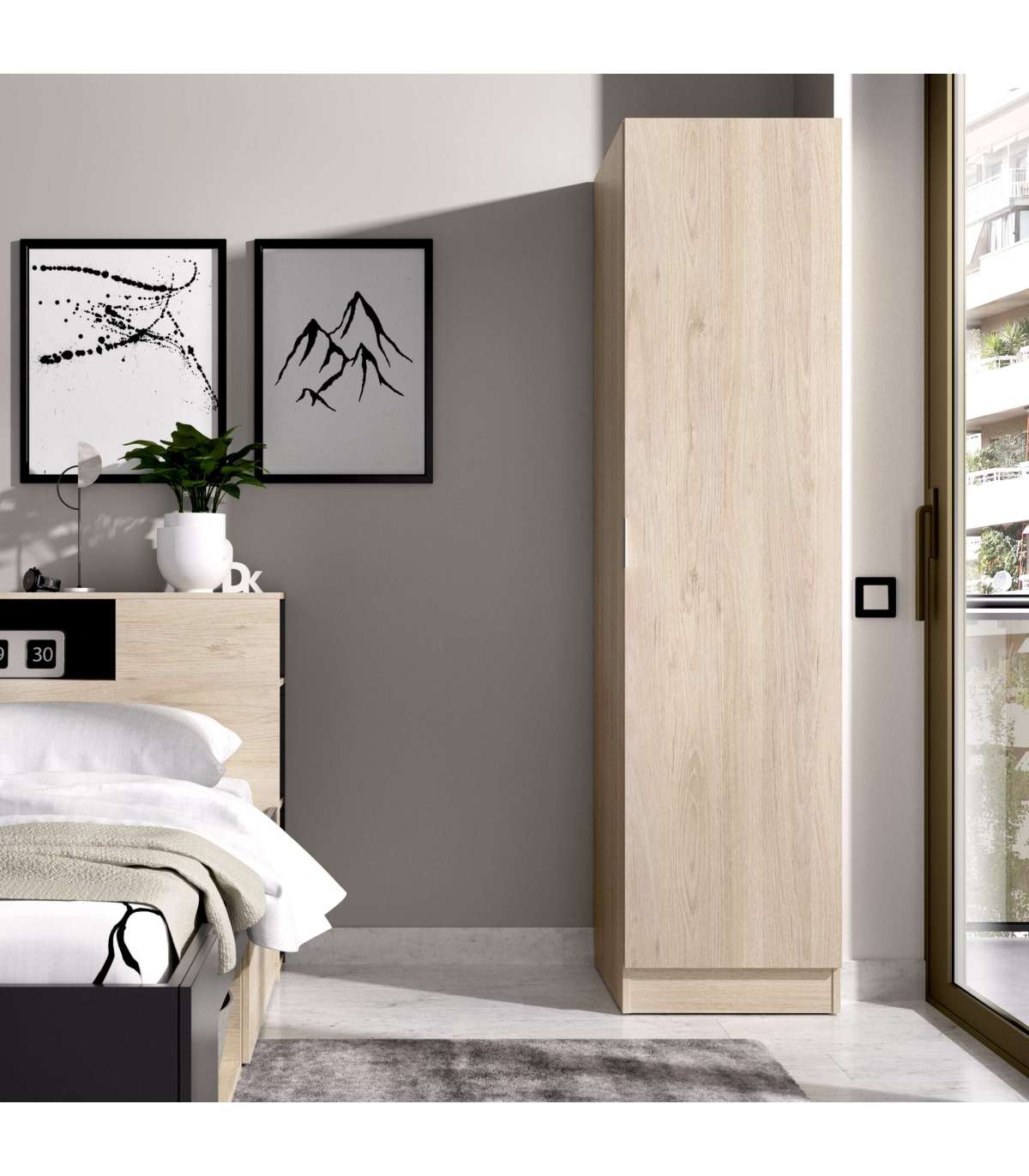 Armario Ropero 1 Puerta Jaen En Acabado Natural 40.5 Cm(ancho) 184 Cm(altura) 52 Cm(fondo)_1