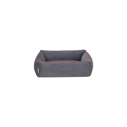 Cama Rectangular De Pana Para Perro Modelo Wuapu Alins 55x45cm Color Gris Con Detalle Canela_2