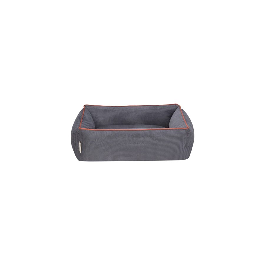 Cama Rectangular De Pana Para Perro Modelo Wuapu Alins 75x60cm Color Gris Con Detalle Canela_2