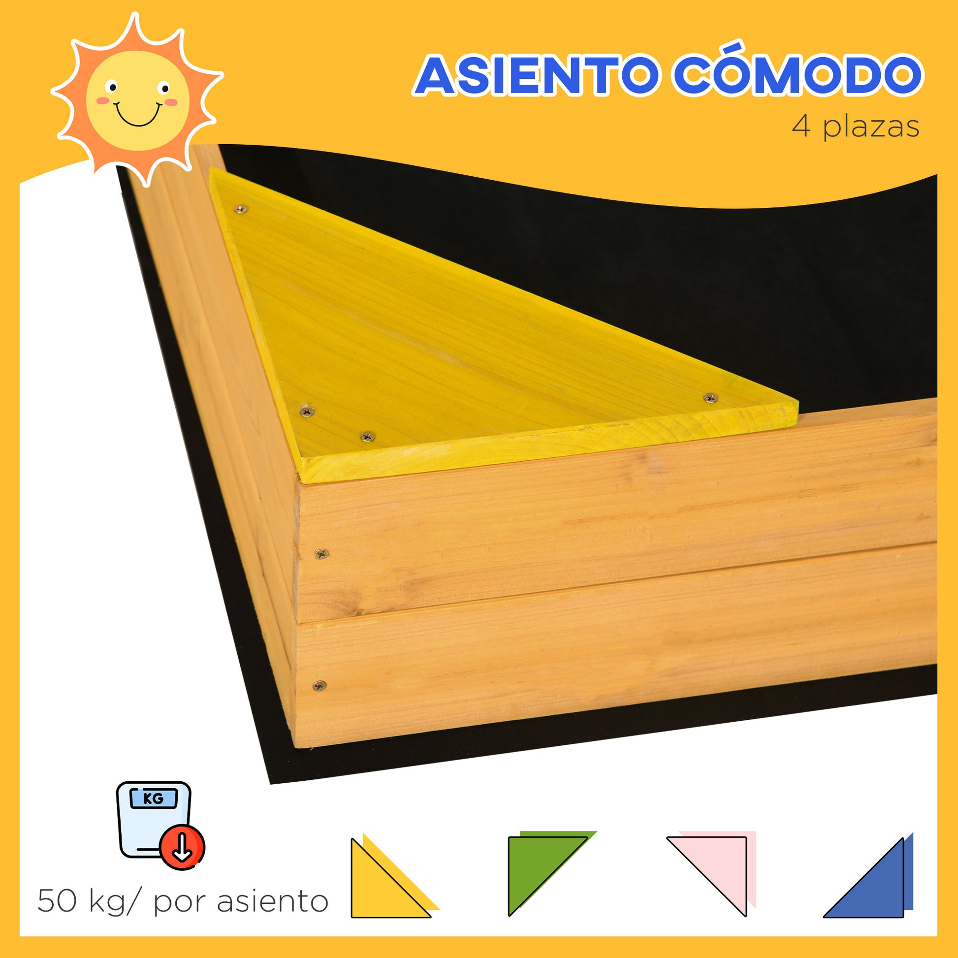 Outsunny Arenero Infantil De Madera Con Tela No Tejida 109x109x19,8 Cm Natural_4