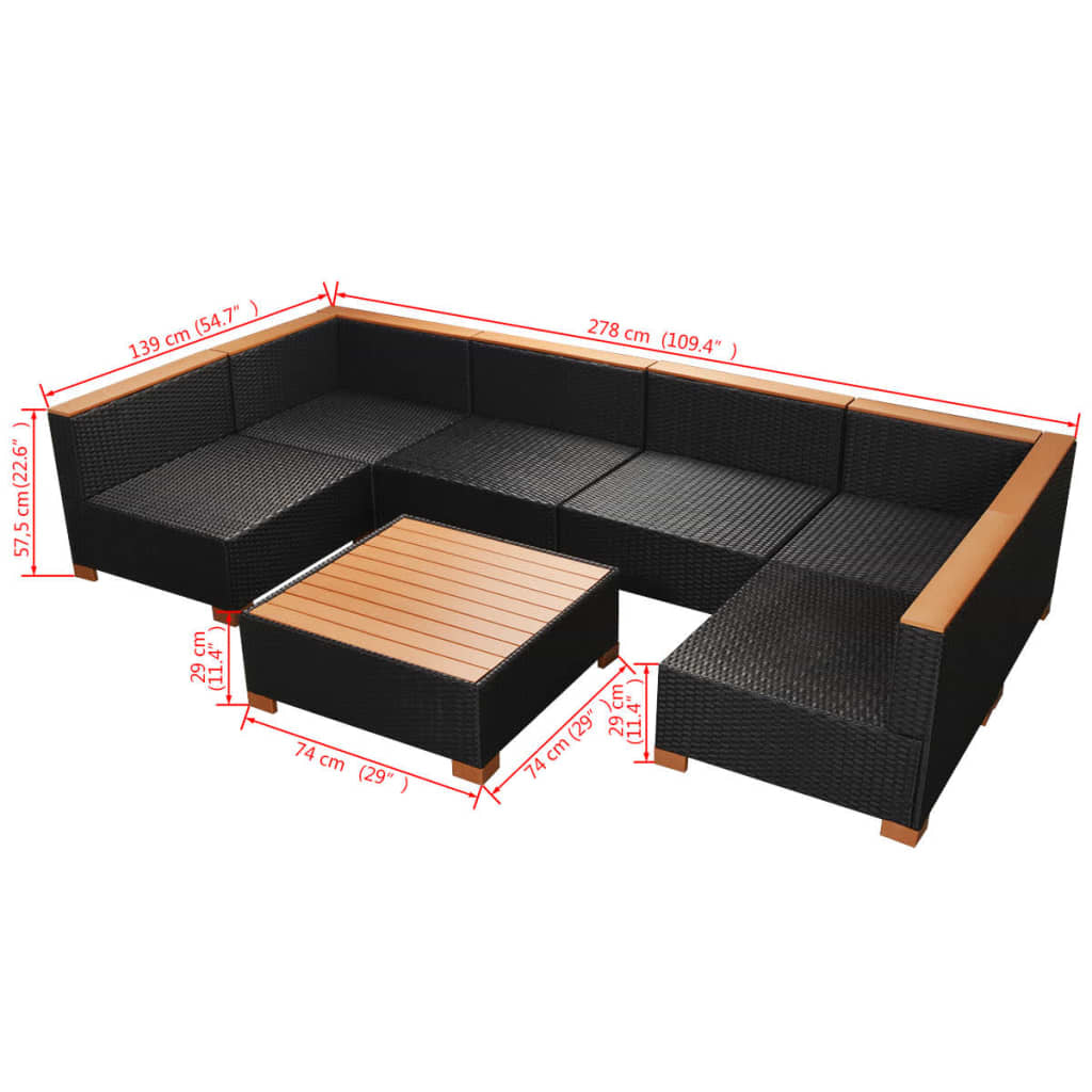 Vidaxl Set De Muebles De Jardín 9 Pzas Y Cojines Ratán Sintético Negro_2