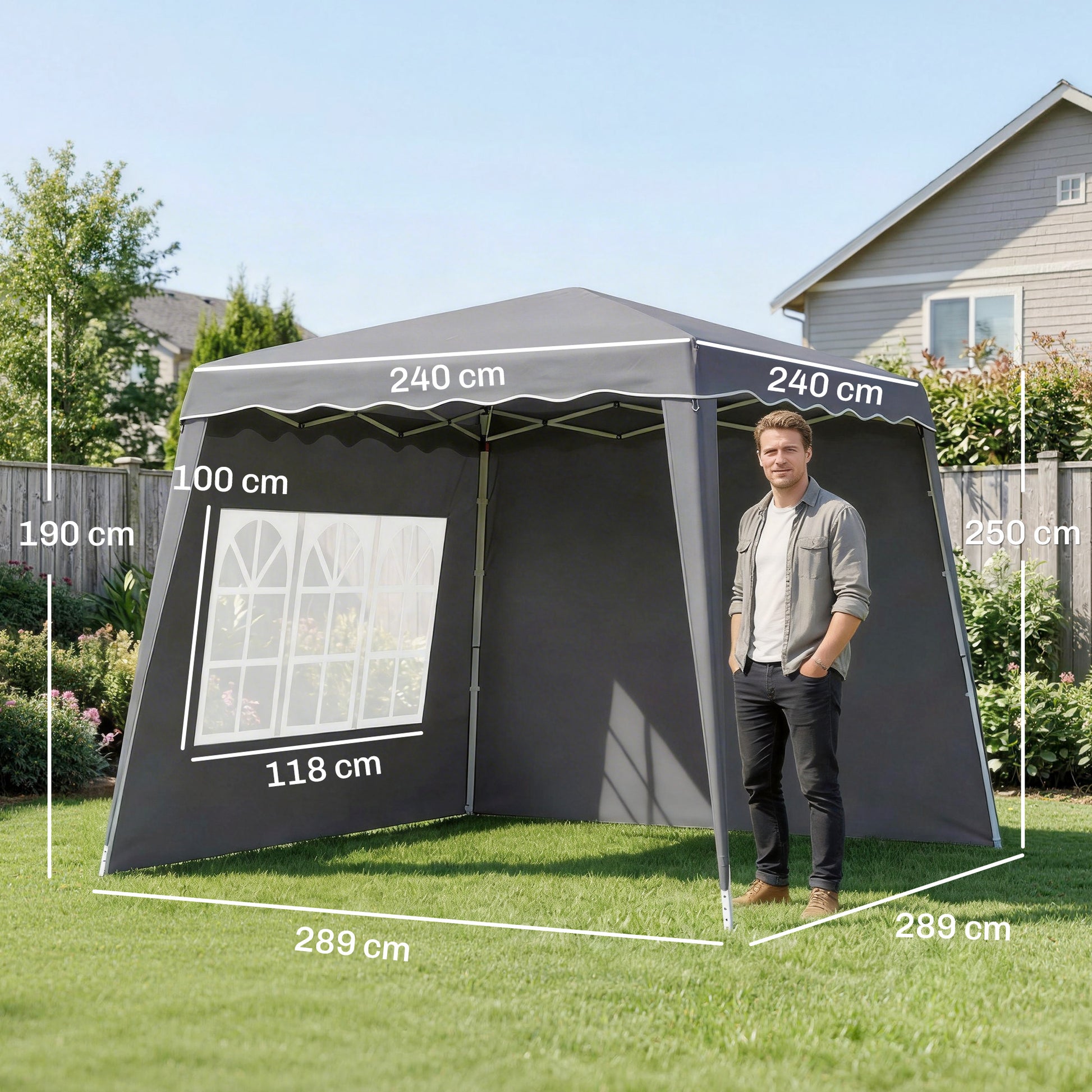 Outsunny Carpa Plegable Pop-up 2,89x2,89 M 2 Paredes Laterales Altura Ajustable_2