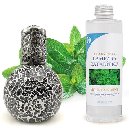 Lámpara Catalítica Mosaico Negro + Fragancia Mountain Mint 500ml - Elimina Malos Olores, Impurezas Y Perfuma_0