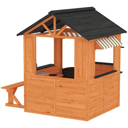 Aiyaplay Casita Infantil Exterior De Madera Con Cocina De Juguete Y Banco Marrón_3