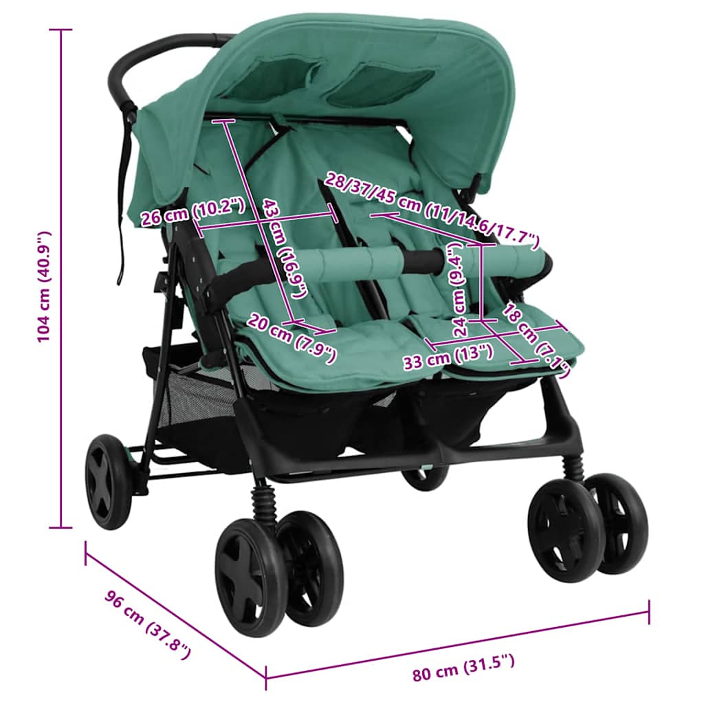 Vidaxl Carrito Para Gemelos De Acero Verde_2