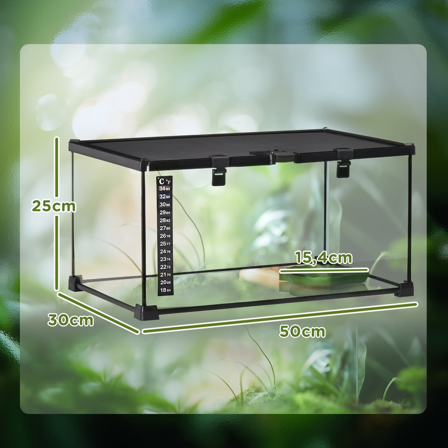 Pawhut Terrario De Reptiles De Vidrio Templado Con Termómetro 50x30x25 Cm Negro_2