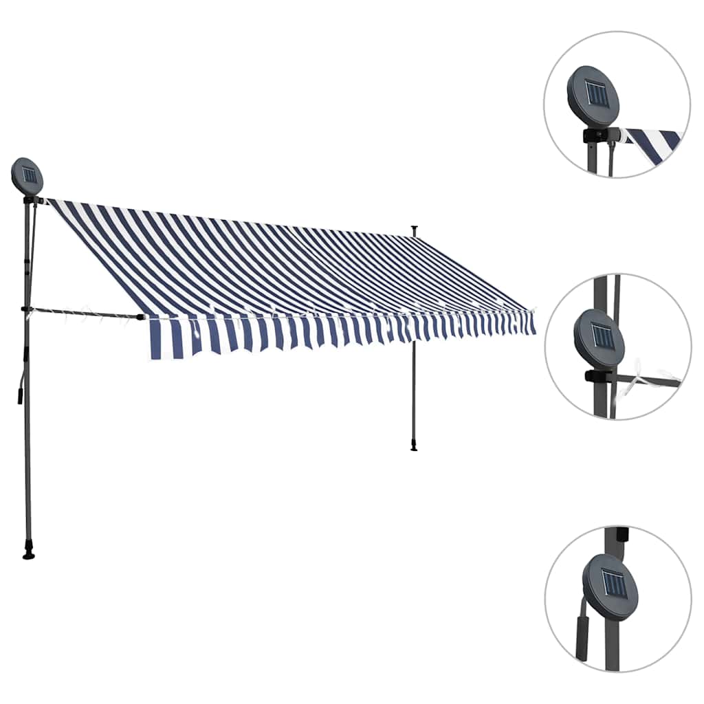 Toldo Manual Retráctil Con Led Azul Y Blanco 350 Cm_2