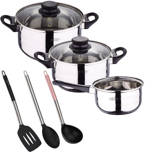 Bateria De Cocina 5 Piezas San Ignacio De Acero Inoxidable Con Set De 3 Utensilios De Cocina En Nylon_0
