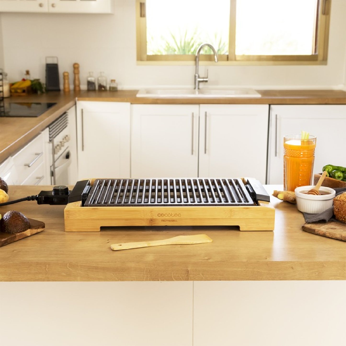 Cecotec Plancha De Asar Eléctrica Tasty&grill 2000 Bamboo Linestone. Potencia 2000 W Estructura Bambú Termostato Regulab_1