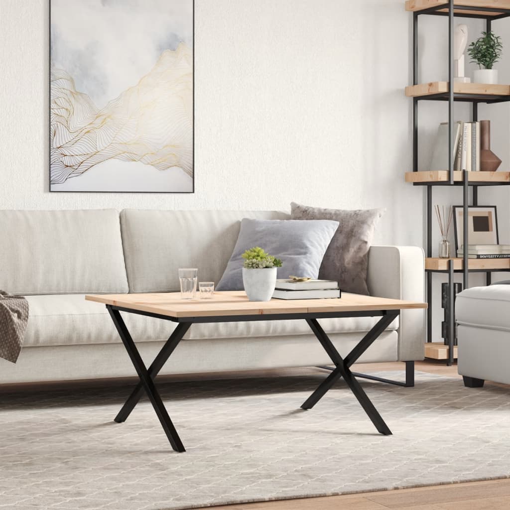 Mesa De Centro Marco X Madera Maciza Pino Y Acero 90x90x45 Cm_1