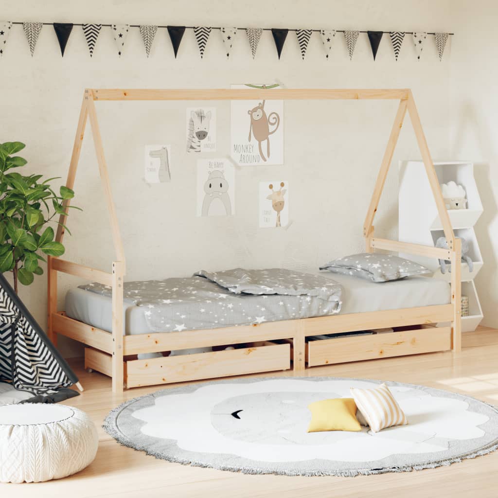 Estructura De Cama Para Niños Con Cajones Madera Pino 80x200 Cm / Vetonek_2
