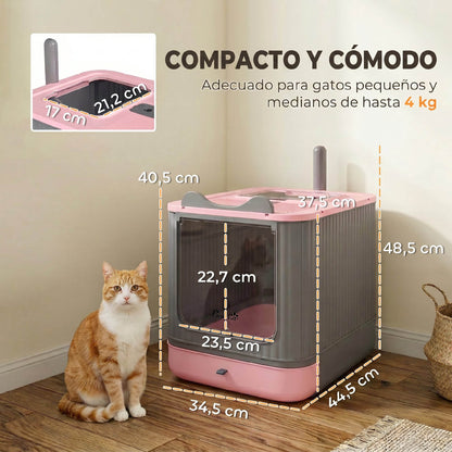 Pawhut Arenero De Gatos Cubierto M Con Tapa Pala Bolsas Desodorantes Rosa_2