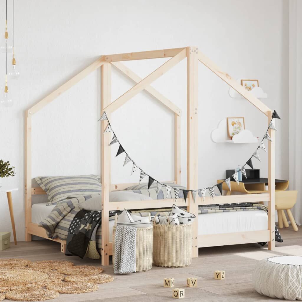 Vidaxl Estructura De Cama Deniños Madera Maciza De Pino 2x(70x140) Cm_1