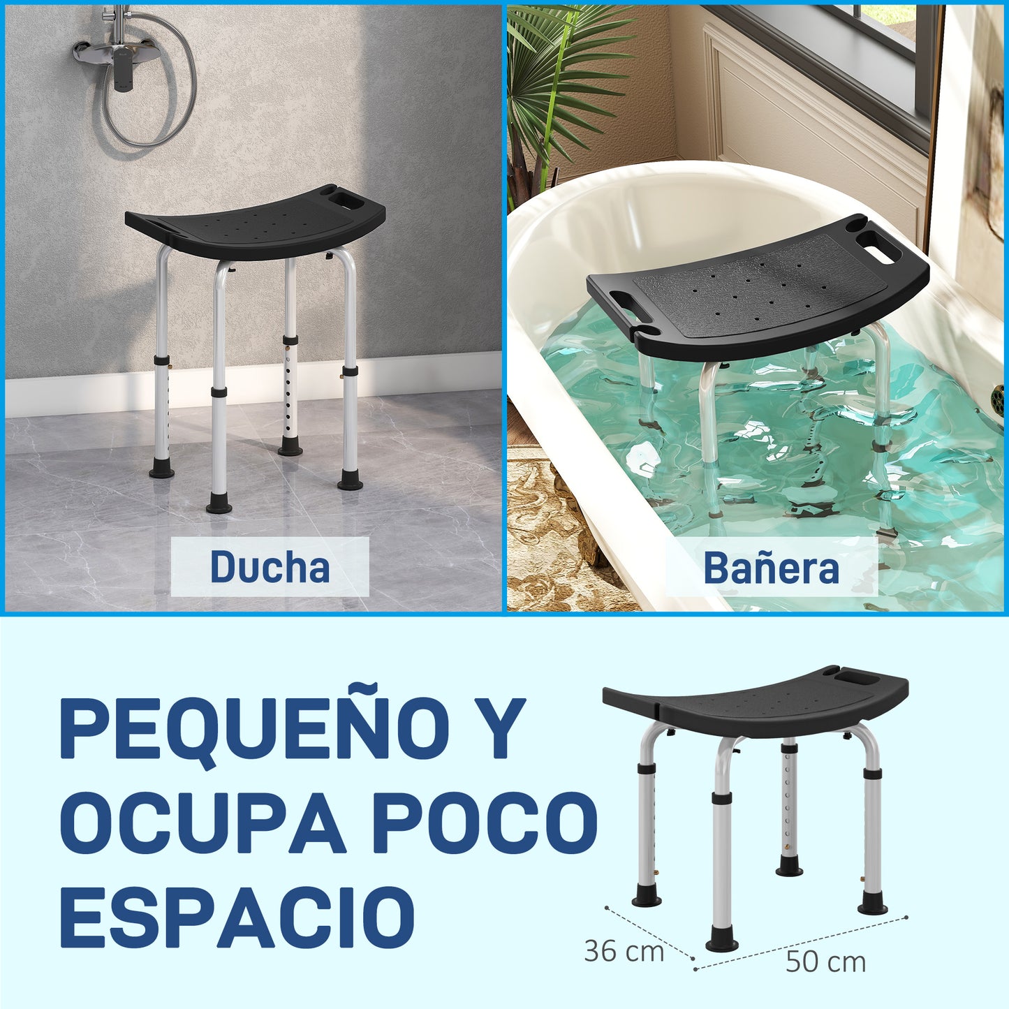 Homcom Taburete De Ducha Con Altura Regulable Y Patas Antideslizantes Negro_4