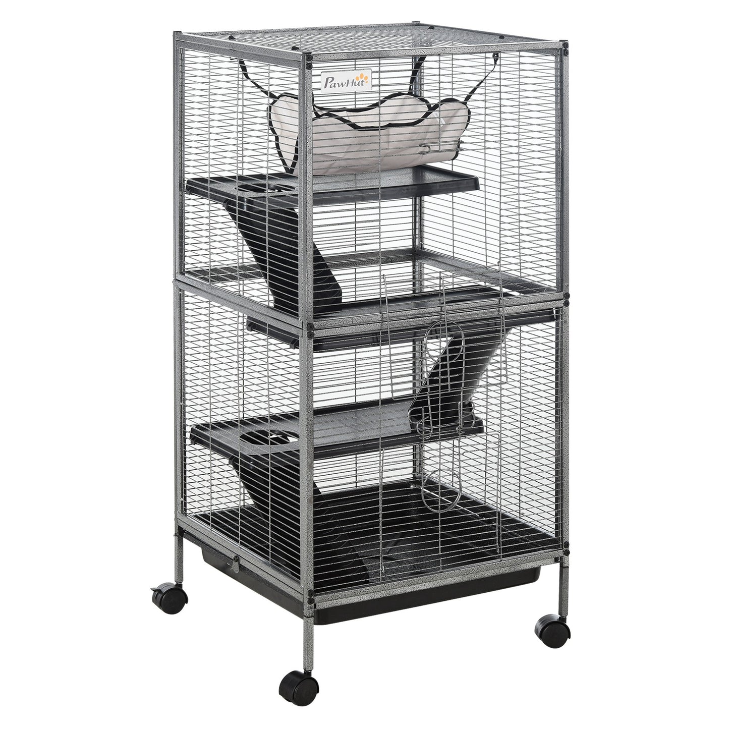 Pawhut Jaula Para Animales Pequeños De 4 Niveles Con Ruedas 52x52x113,5cm Gris_0