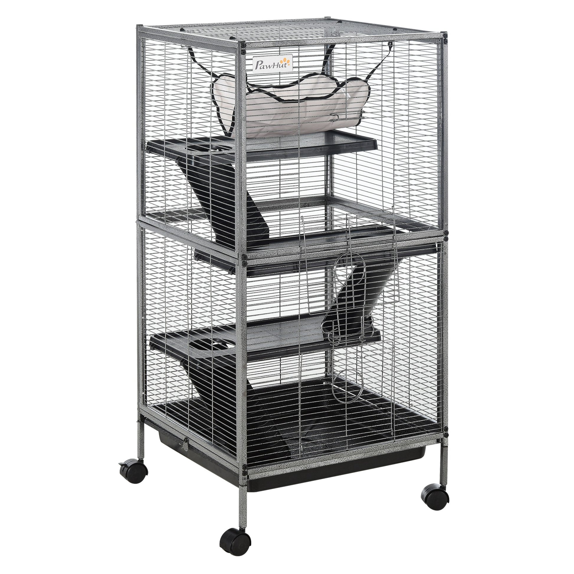 Pawhut Jaula Para Animales Pequeños De 4 Niveles Con Ruedas 52x52x113,5cm Gris_0