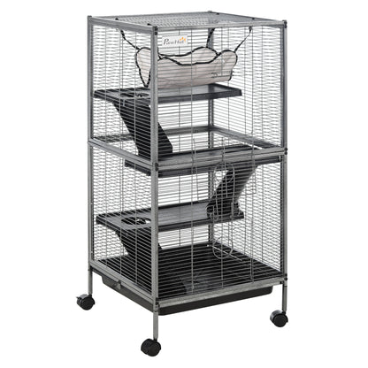 Pawhut Jaula Para Animales Pequeños De 4 Niveles Con Ruedas 52x52x113,5cm Gris_0