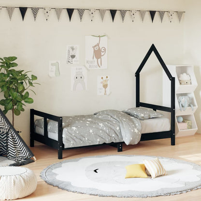 Vidaxl Estructura De Cama Para Niños Madera De Pino Negro 80x160 Cm_1
