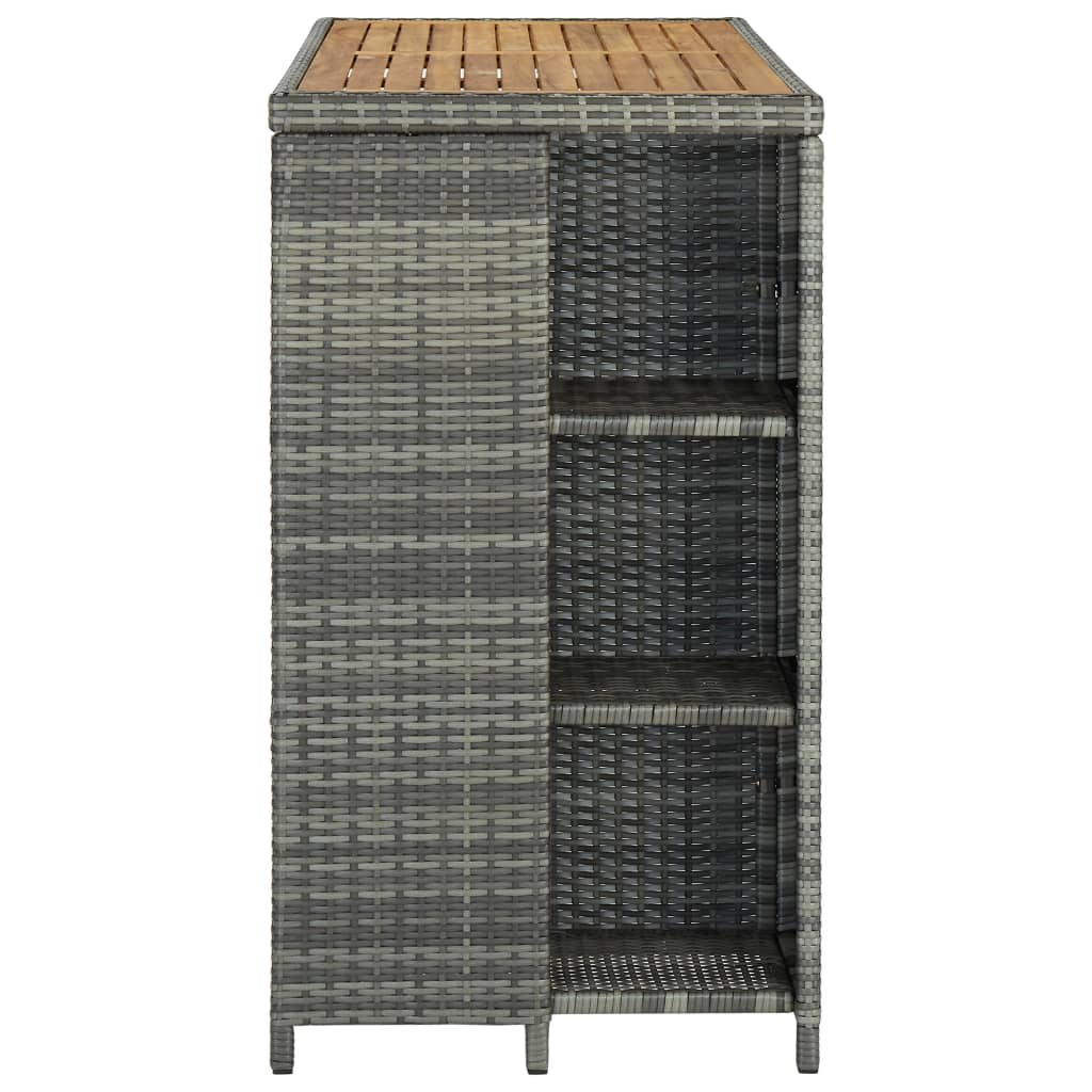 Mesa Bar Estante Almacenaje 120x60x110 Cm Ratán Sintético Gris_1
