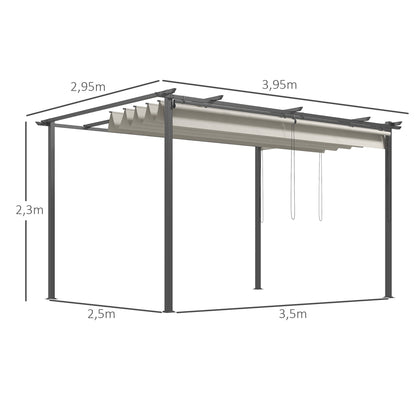 Outsunny Pérgola De Jardín 4x3 M Con Techo Retráctil 4 Cortinas Enrollables_2