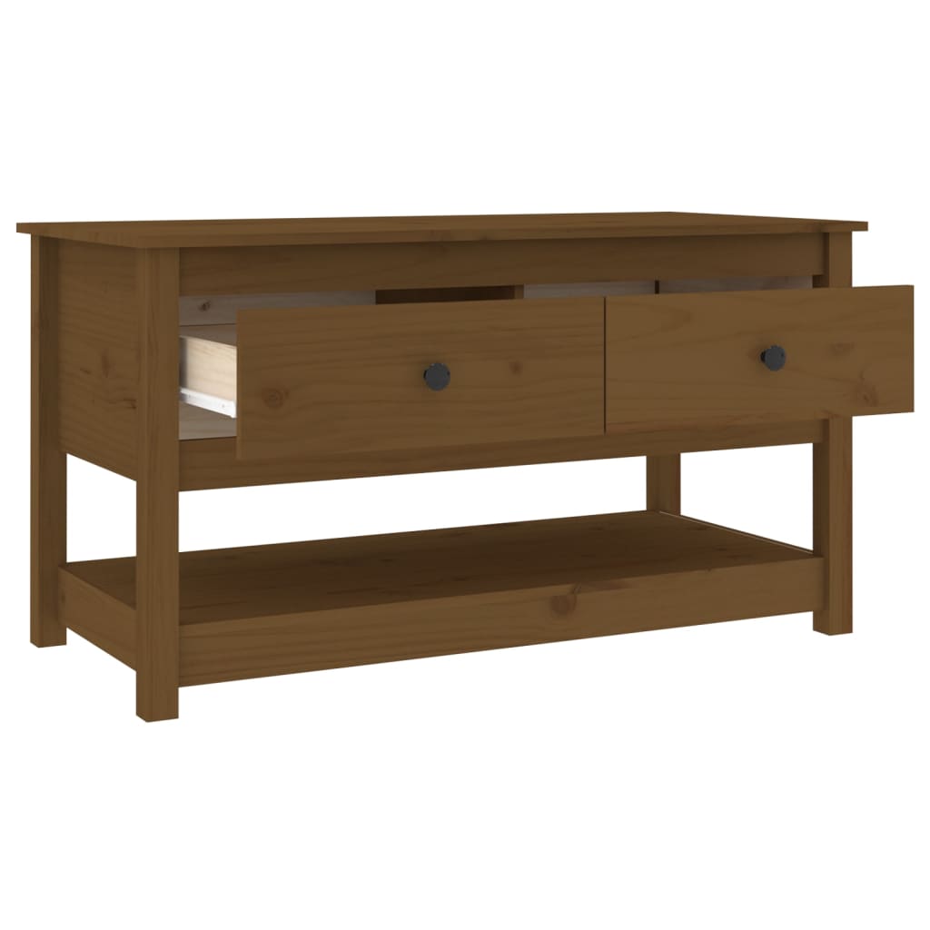 Mesa De Centro Madera Maciza De Pino Marrón Miel 102x49x55 Cm_3