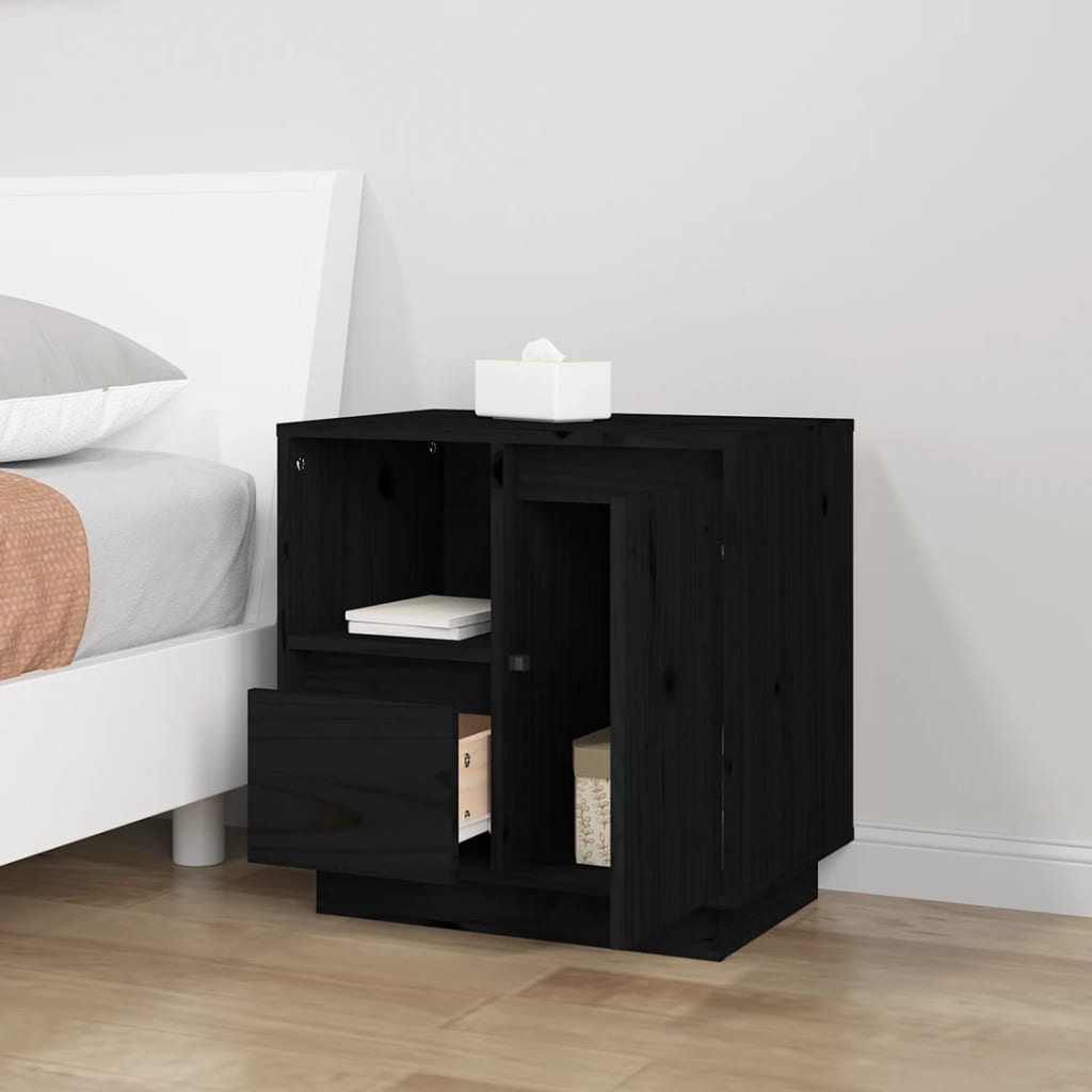 Mesitas De Noche 2 Uds Madera Maciza De Pino Negro 50x34x50 Cm_2