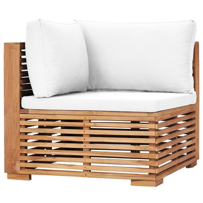 Vidaxl Sofá De Esquina De Jardín Cojín Color Crema Madera Maciza Teca_1
