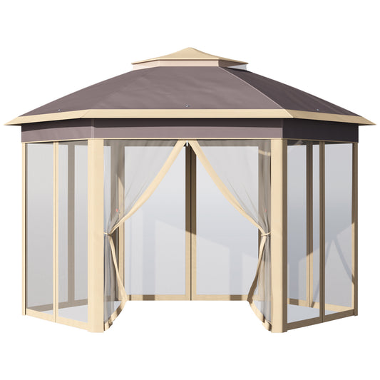 Outsunny Carpa Plegable Hexagonal 4,05x3,4x2,85 M Con Doble Techo Beige_0