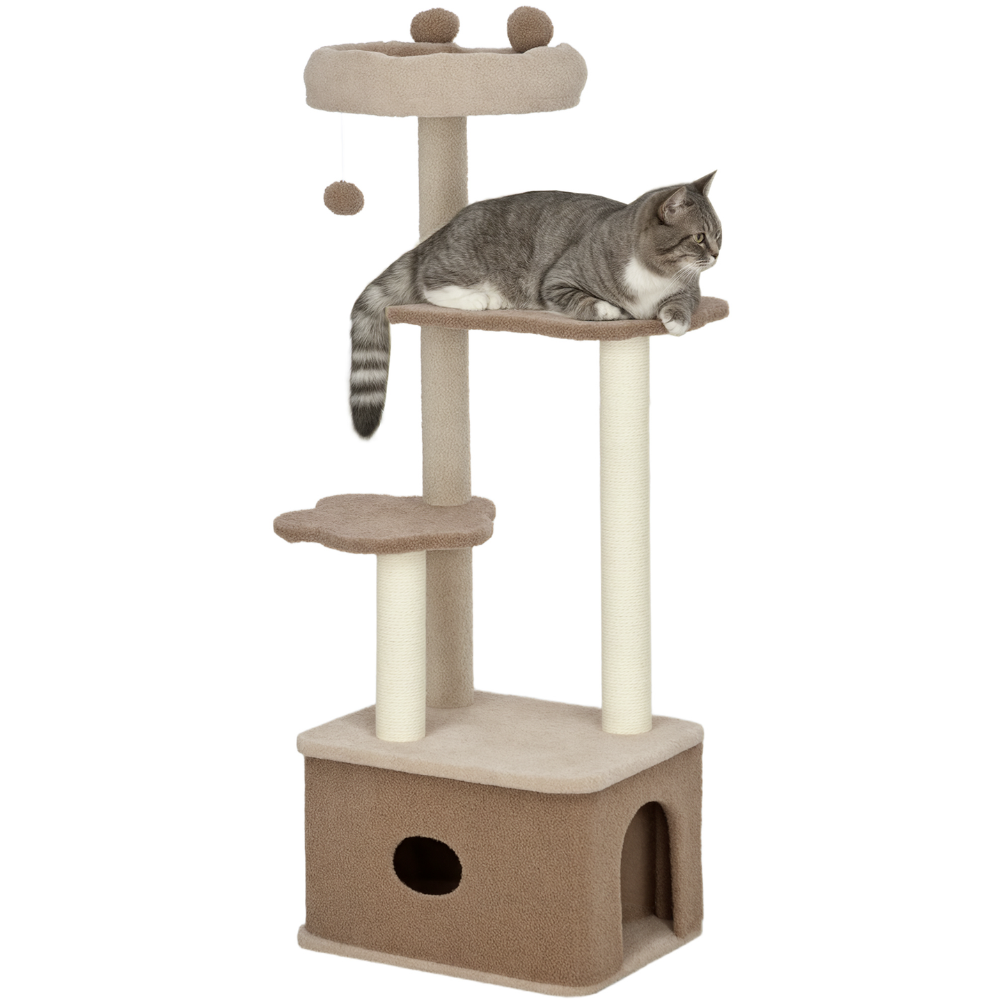 Pawhut Árbol Rascador Para Gatos Altura 133 Cm Con Nido Plataformas Café_0