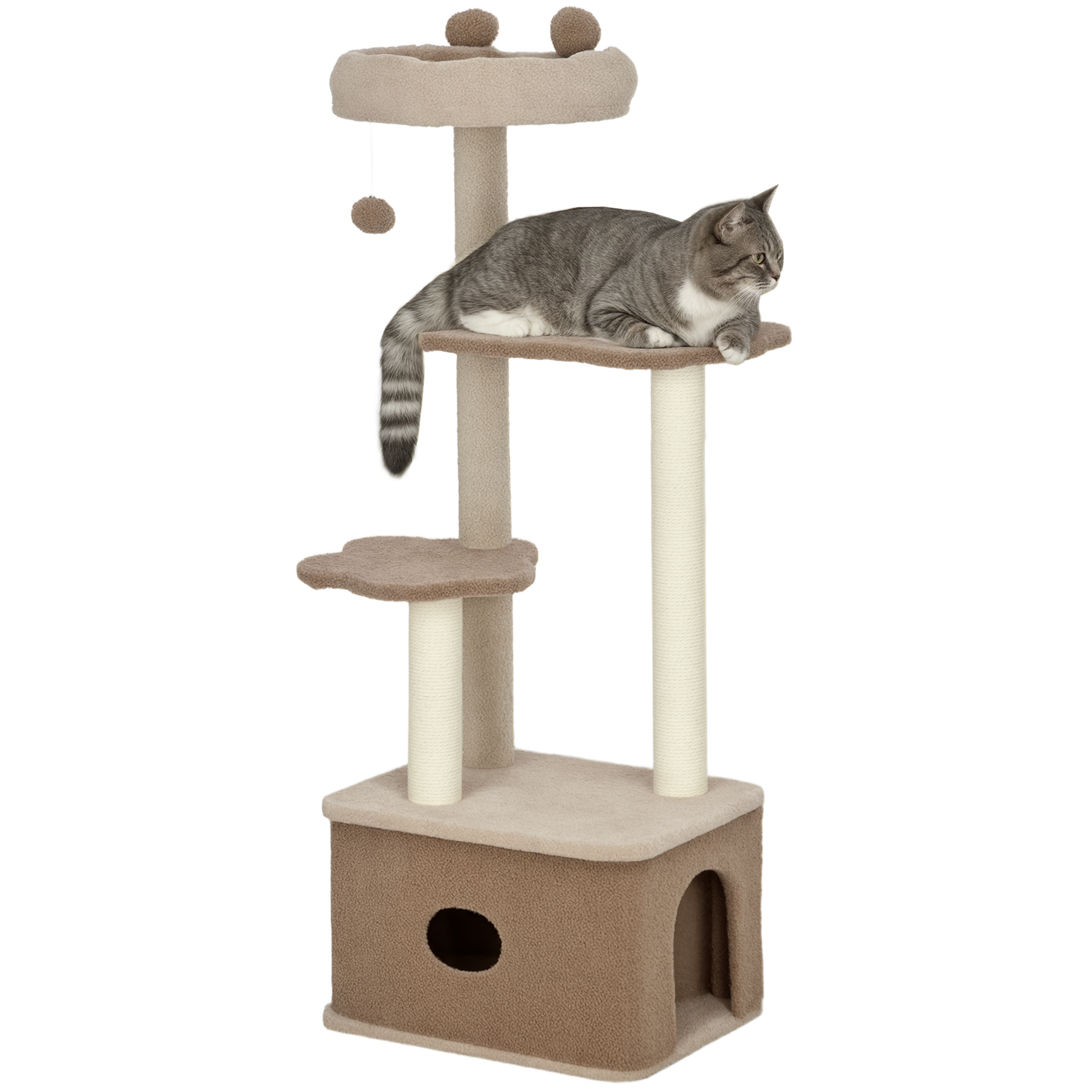 Pawhut Árbol Rascador Para Gatos Altura 133 Cm Con Nido Plataformas Café_0