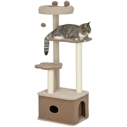 Pawhut Árbol Rascador Para Gatos Altura 133 Cm Con Nido Plataformas Café_0