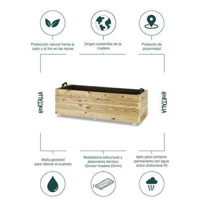 Jardinera Rectangular De Madera Tratada 120x45x40 Cm Ghio Hortalia_4