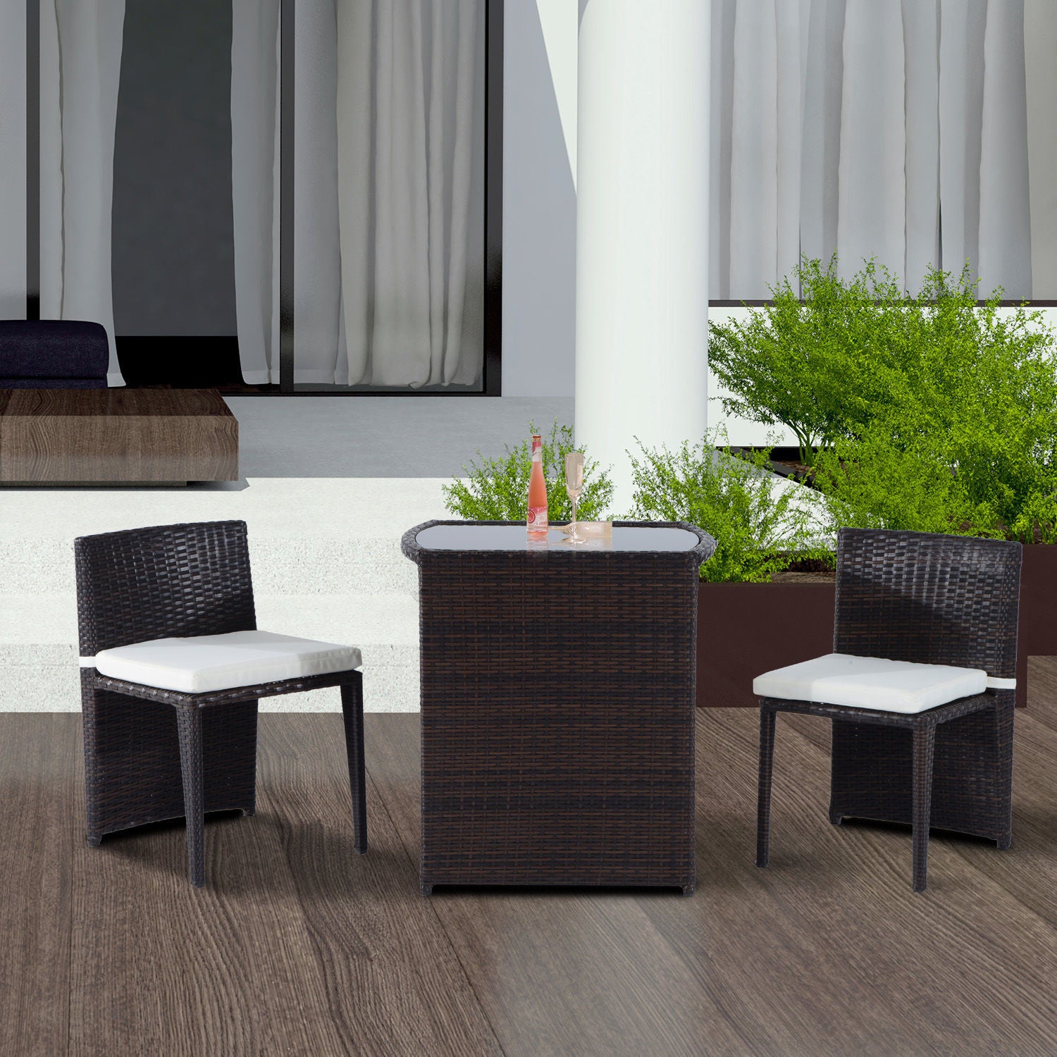 Outsunny Conjunto 1 Mesa Y 2 Sillas Mueble Mimbre Ratan Jardin Terraza Exterior_1