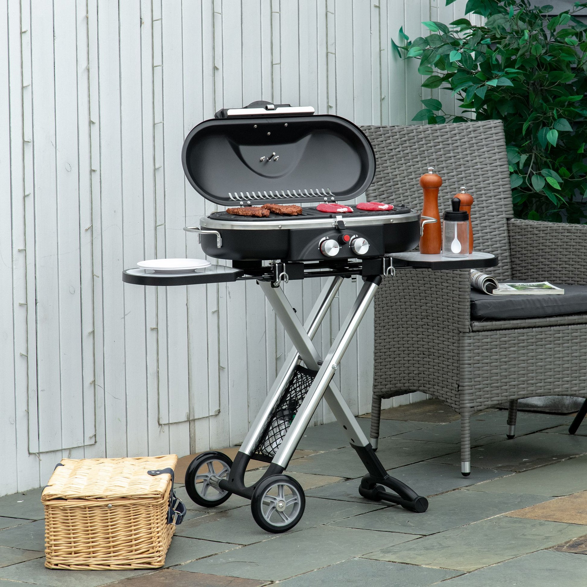 Outsunny Barbacoa De Gas Plegable Con 2 Quemadores 100x41,6x82,5 Cm Negro_1