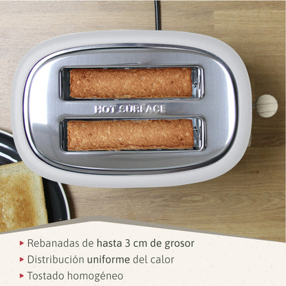 Briebe Nordic Tostadora Pan Ranura Ancha, Tostador 2 Rebanadas, 6 Niveles Tostado, Calientapanecillos, Ta1166wht, Blanco_3