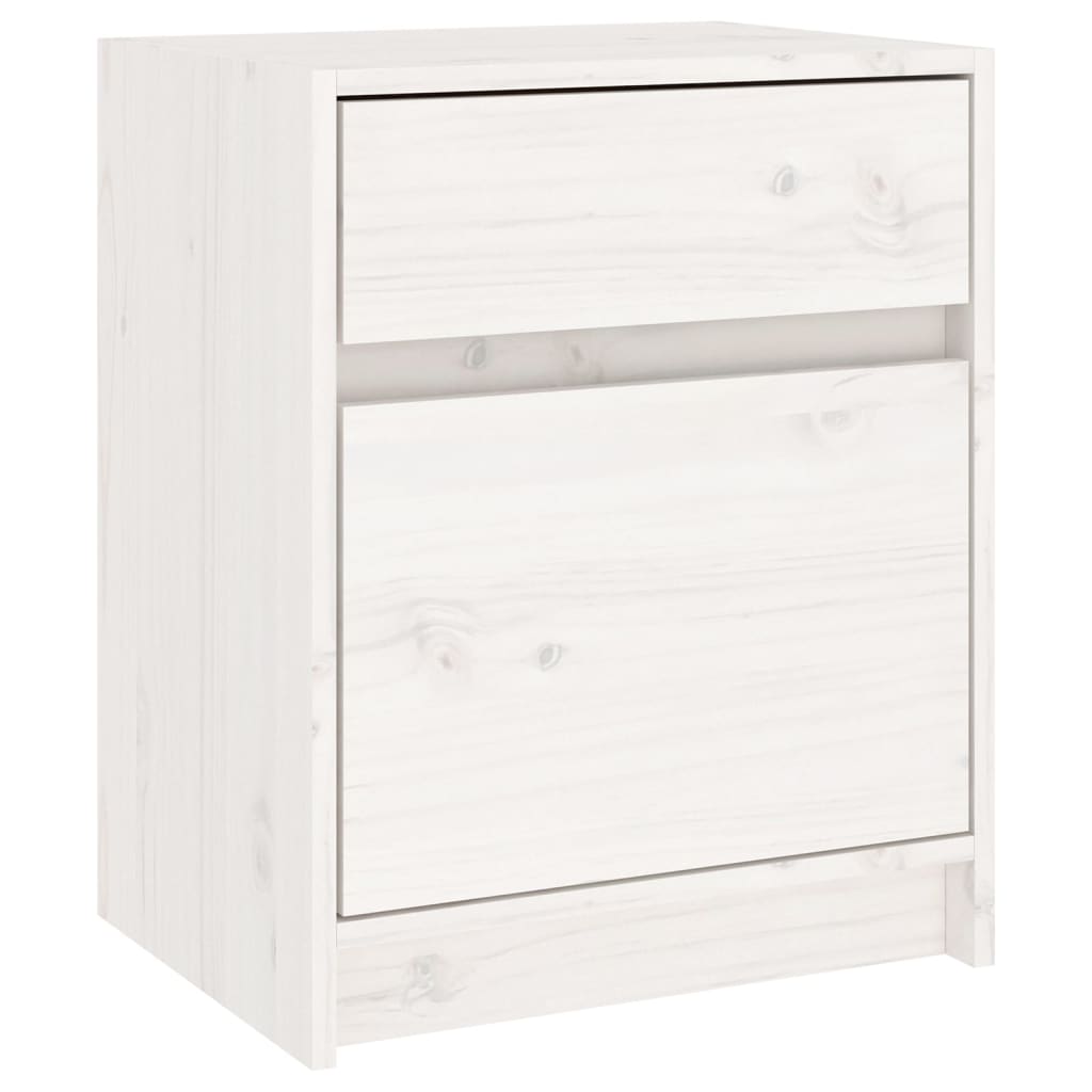 Mesita De Noche Madera Maciza De Pino Blanca 40x31x50 Cm_0