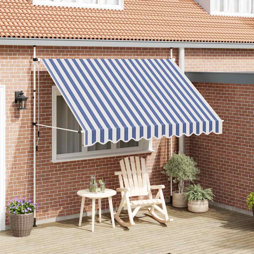 Toldo Manual Retráctil Azul Y Blanco A Rayas 300 Cm_1