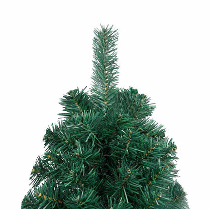 Medio Árbol De Navidad Artificial Con Led Y Bolas Verde 210 Cm_4