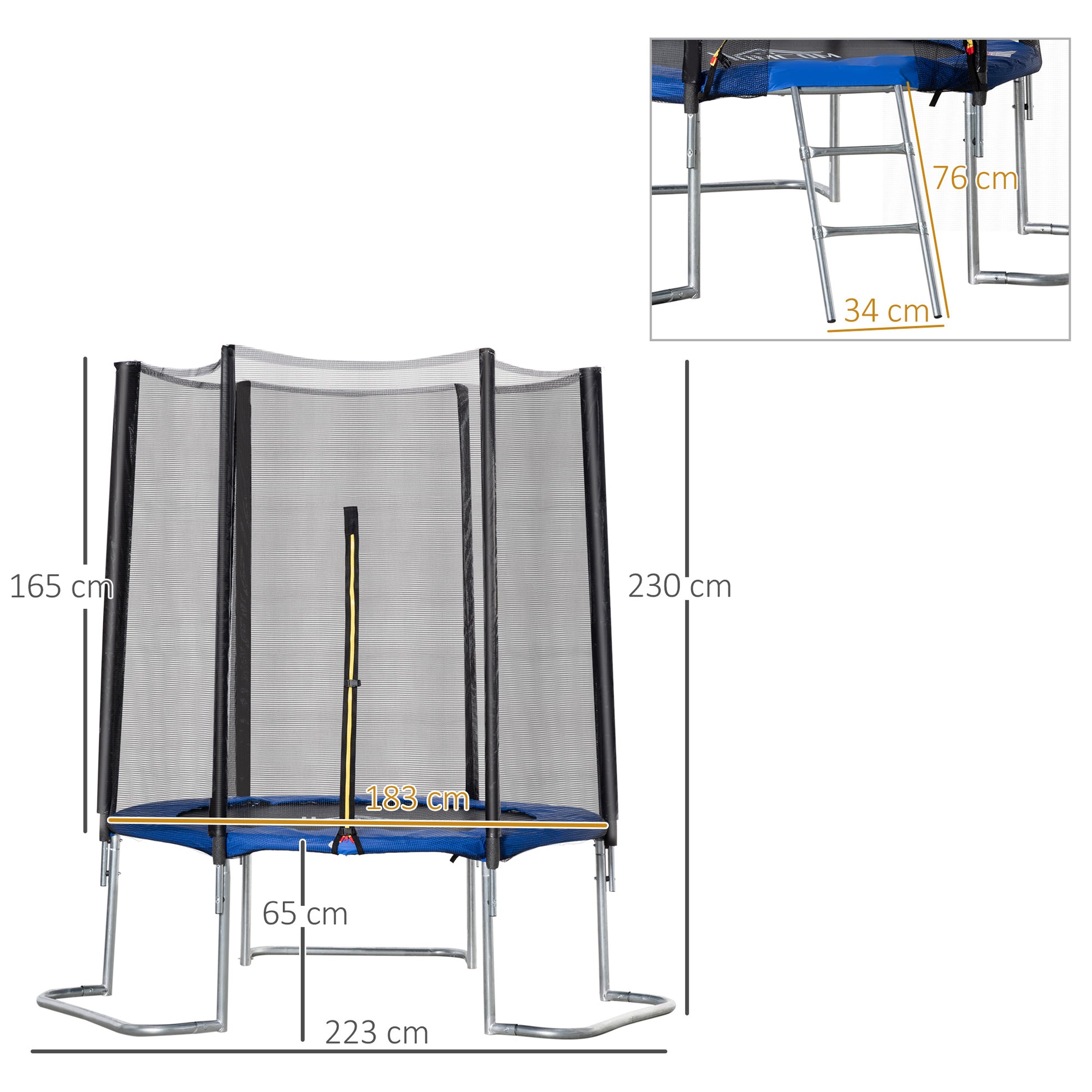 Homcom Cama Elástica Jardín Ø223 Cm Con Red De Seguridad Interior Exterior Azul_2