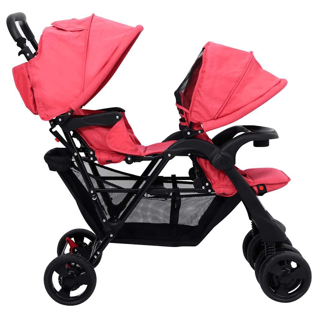 Vidaxl Carrito Para Gemelos Tandem De Acero Rojo_4