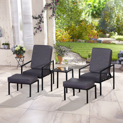Outsunny Conjunto De Muebles De Terraza 2 Sillas 1 Mesa 2 Reposapiés Color Gris_1