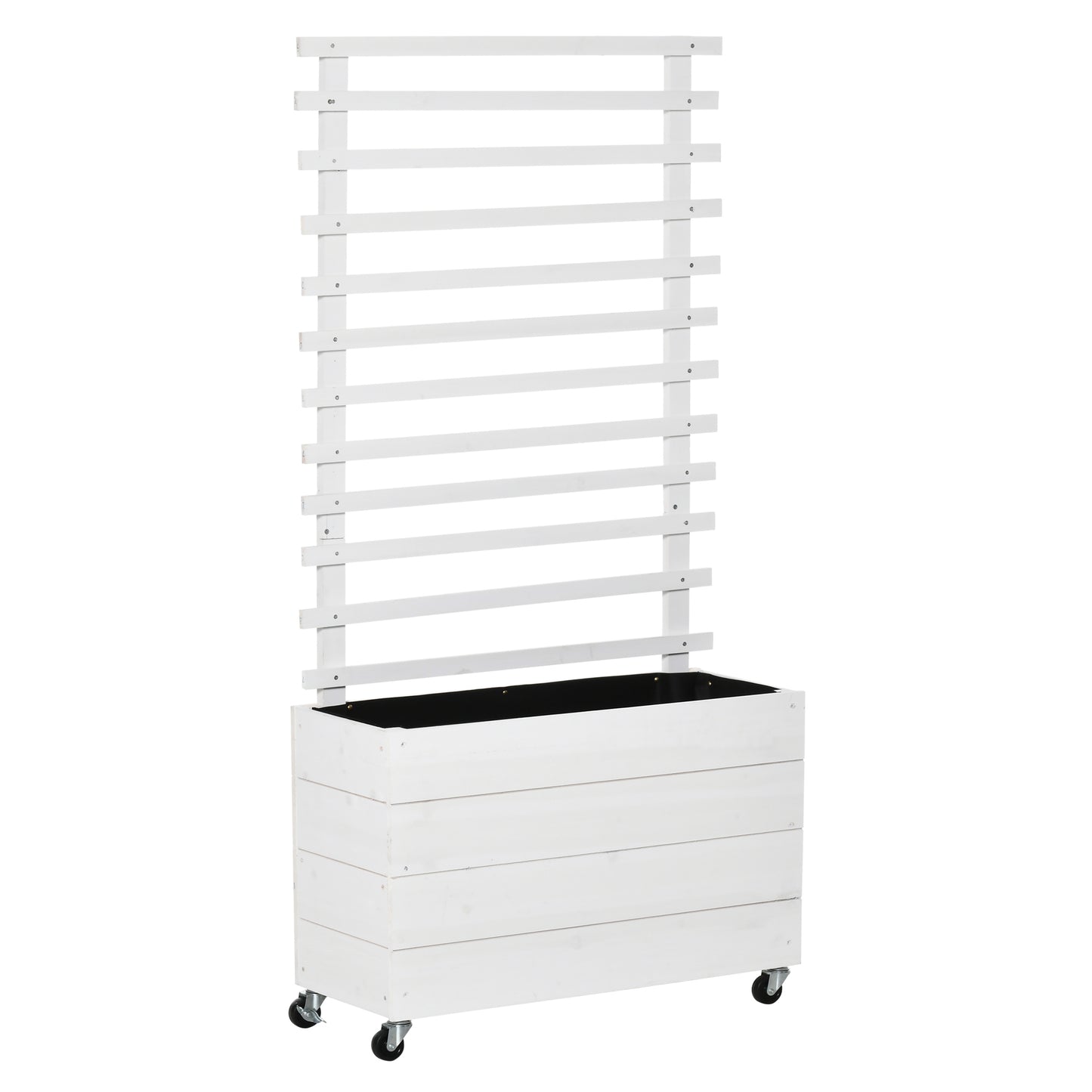 Outsunny Jardinera Con Enrejado Madera Con Ruedas Soporte Para Trepadora Blanco_0
